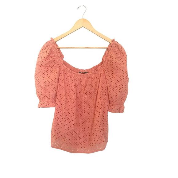 Pomander Place Iris Coral Eyelet Top Size XS - Picture 2 of 5